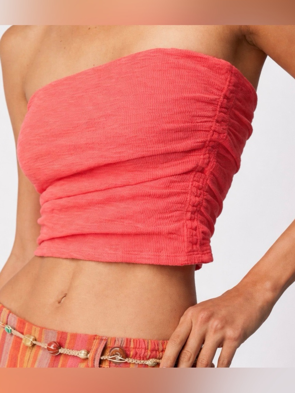 NWT Free People Boulevard Tube Top Ruched Coral Pink Size S